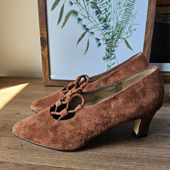 VINTAGE NEW OLD STOCK COSMOPOLITAN BROWN GENUINE LEATHER HEELS SHOES SIZE 8.5 - Picture 7 of 16